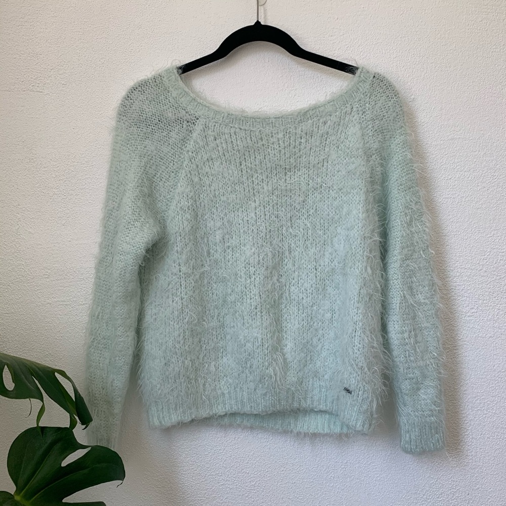 Hollister light teal fuzzy sweater
